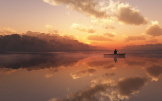 Person boat water sunset clouds - the boat free wallpaper