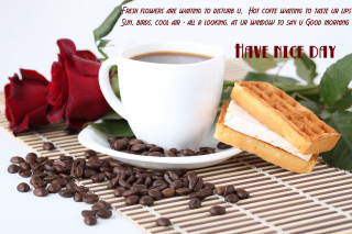 Coffee waffle plate beans roses - morning free wallpaper