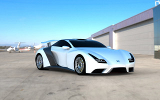 White sports car hangar jet - free 3d render wallpaper