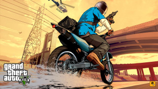 Man motorcycle city street helicopter - asaf hanuka free wallpaper