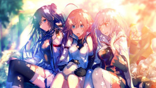 Three girls bench woods arms - three girl free wallpaper