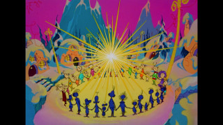 Cartoon scene group people starburst - a large star free wallpaper