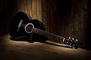 Guitar wooden table dark spotlight 2 - artist free wallpaper