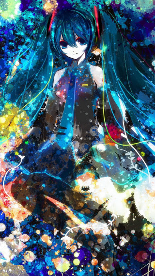 Girl aqua hair splatters hologram - artist free wallpaper for mobile