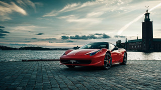 Red sports car brick road 14 - a brick road next free wallpaper