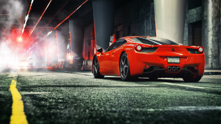 Red sports car night street 2 - the back free wallpaper
