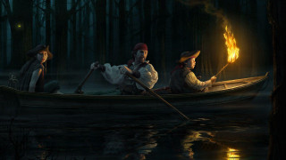 Three people boat fire water - the boat free wallpaper
