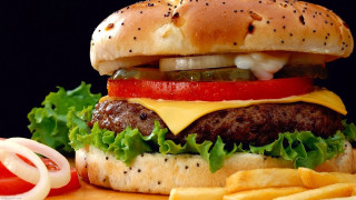Hamburger cheese lettuce tomato onion 4 - a bun free wallpaper