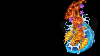 Gold fish flower tail dragon - its back free wallpaper