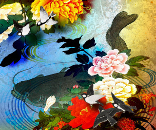 Flowers birds pond water wave - a pond of water free wallpaper