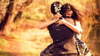 Woman holding man forest trees 2 - a man in a forest free wallpaper