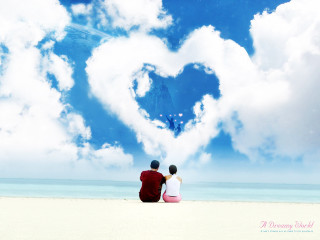 Couple beach heart shaped cloud - a couple sitting free wallpaper