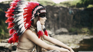 Woman native american headdress rock - aestheticism free wallpaper