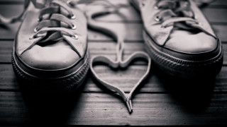 Shoes heart shoelace wooden floor - a pair of shoes free wallpaper
