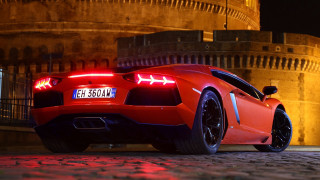 Red sports car night building 4 - its light free wallpaper