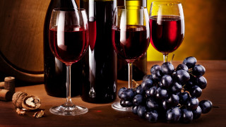 Wine glasses grapes table barrel - harlem renaissance free wallpaper
