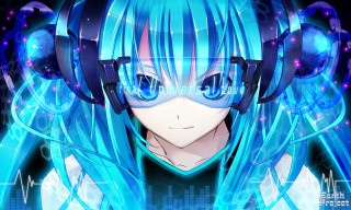 Girl headphones blue hair wig - headphone free wallpaper