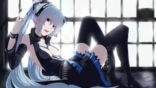 Woman white hair black clothes - a floor free wallpaper