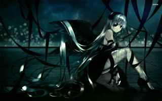 Woman sitting dark room black - an anime drawing free wallpaper