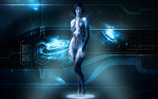 Woman futuristic space blue background - her body free wallpaper for desktop