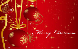 Red christmas card gold ornaments - merry free wallpaper for desktop