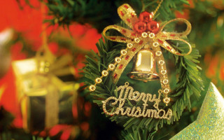 Christmas ornament bell bow hanging - free christmas wallpaper