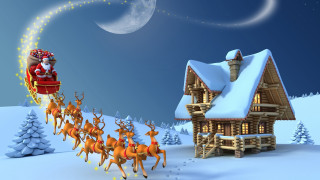 Santa claus sleigh cabin reindeers - a cabin free wallpaper