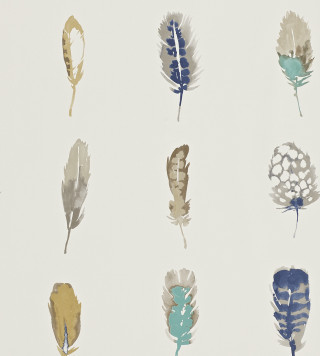 Feathers white wallpaper blue gold - paint free wallpaper for tablet