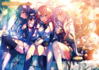 Three girls bench tree sunlight - a bench in front free wallpaper