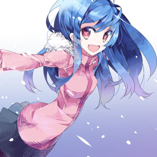 Blue haired girl flying snow - the air free wallpaper for tablet