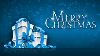 Blue white christmas card presents - free christmas wallpaper