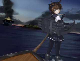 Anime girl boat demon head - explosion free wallpaper