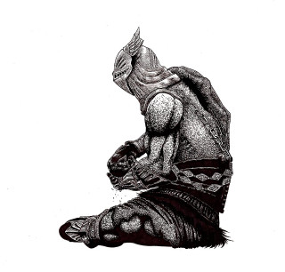 Man armor kneeling knife bird - his arm free wallpaper for tablet