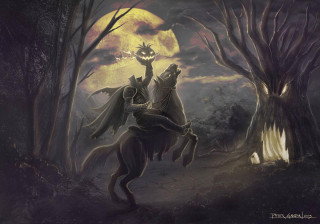 Man horse woods demon full - a painting of a man riding free wallpaper