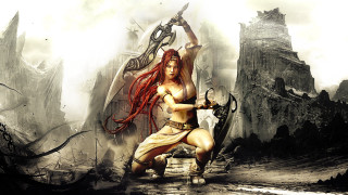 Woman sword demon city castle - magic free wallpaper
