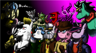 Cartoon characters group purple background 6 - epic composition free wallpaper for desktop