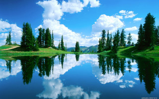 Lake trees blue sky clouds 5 - bob ross free wallpaper
