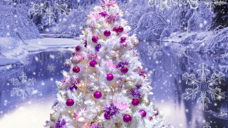 Christmas tree waterfall snow purple - a waterfall in the background free wallpaper