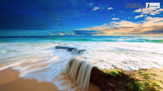 Waterfall ocean beach blue sky - wave free wallpaper