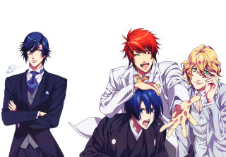 Anime characters red hair blue - a suit free wallpaper for desktop
