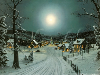 Snowy village full moon snowy 2 - a village free wallpaper