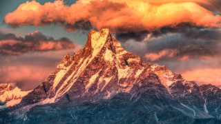 Mountain peak red sky clouds 2 - hue free wallpaper