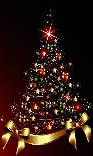 Christmas tree gold stars ribbon - free christmas wallpaper for mobile