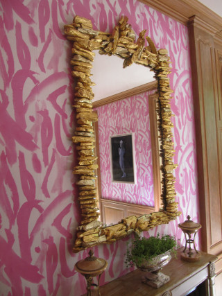 Mirror table pink wallpaper painting - free architecture wallpaper
