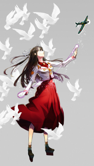 Woman flying kite birds sky - magical free wallpaper for mobile