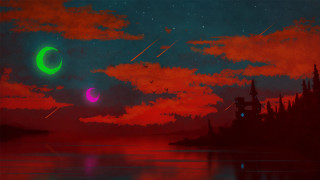 Sunset green red moon black - moon free wallpaper