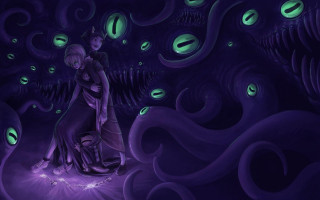 Woman purple room green lights - eldritch free wallpaper