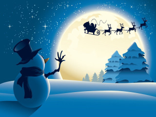Snowman sleigh reindeers night fullmoon - 4 k hd wallpaper free wallpaper