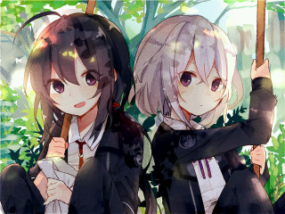 Anime girls tree leaves stick - a stick free wallpaper for desktop