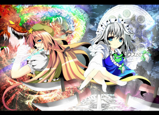 Anime characters bench flowers moon - kyoto animation free wallpaper for desktop